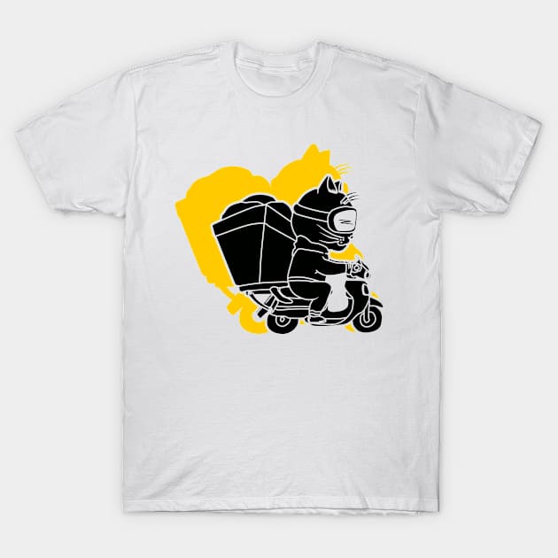 colorful cat as a package delivery person T-Shirt by bloomroge